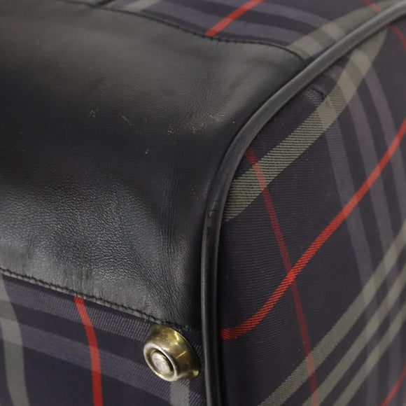 Burberrys Nova Check Boston Bag Canvas Navy Gold Auth 184536