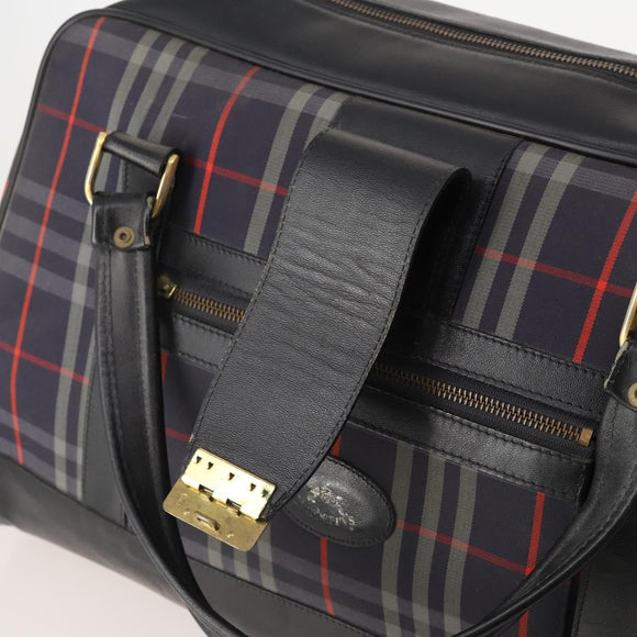 Burberrys Nova Check Boston Bag Canvas Navy Gold Auth 184536