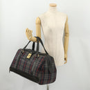 Burberrys Nova Check Boston Bag Canvas Navy Gold Auth 184536-23