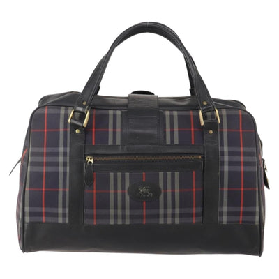 Burberrys Nova Check Boston Bag Canvas Navy Gold Auth 184536 - 0