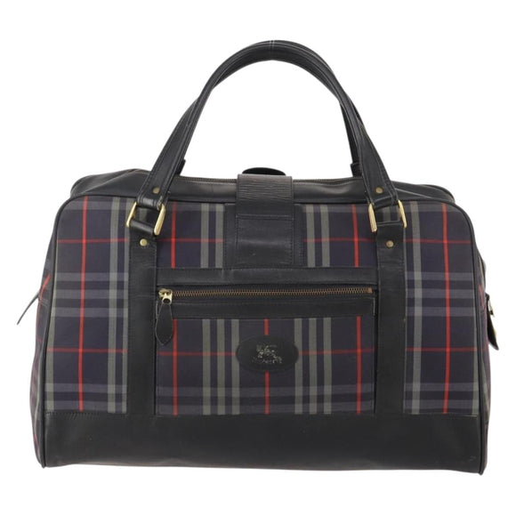 Burberrys Nova Check Boston Bag Canvas Navy Gold Auth 184536