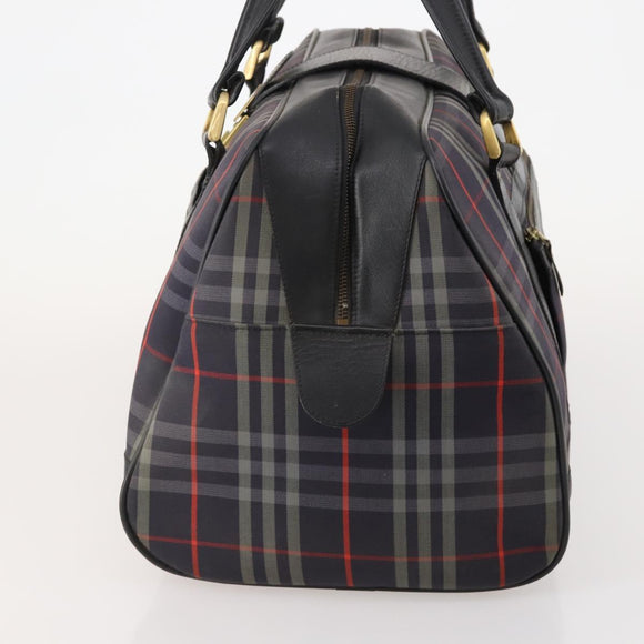 Burberrys Nova Check Boston Bag Canvas Navy Gold Auth 184536