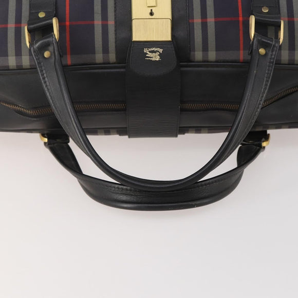 Burberrys Nova Check Boston Bag Canvas Navy Gold Auth 184536