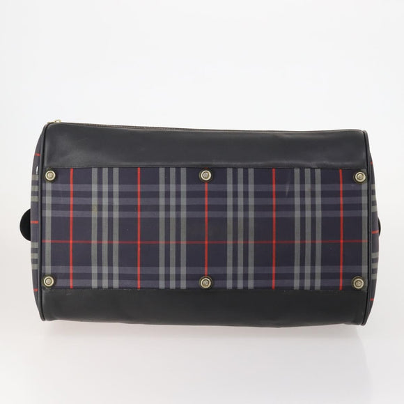Burberrys Nova Check Boston Bag Canvas Navy Gold Auth 184536