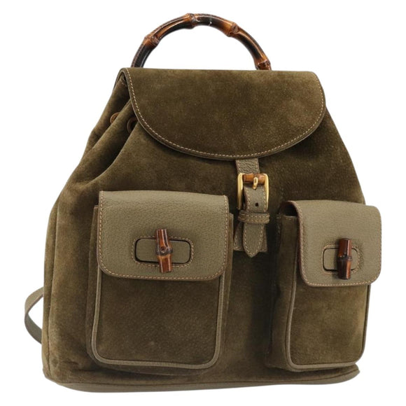 GUCCI Backpack Suede Khaki Gold 003 2058 0016 Auth 184537A