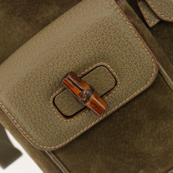 GUCCI Backpack Suede Khaki Gold 003 2058 0016 Auth 184537A
