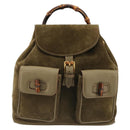 GUCCI Backpack Suede Khaki Gold 003 2058 0016 Auth 184537A-13