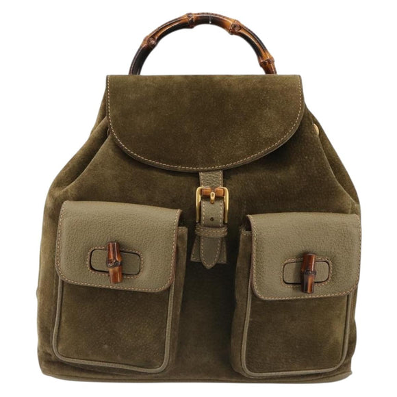 GUCCI Backpack Suede Khaki Gold 003 2058 0016 Auth 184537A