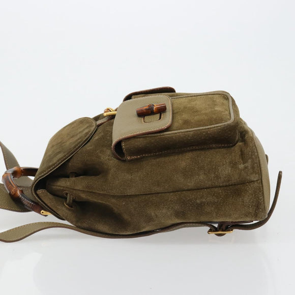 GUCCI Backpack Suede Khaki Gold 003 2058 0016 Auth 184537A