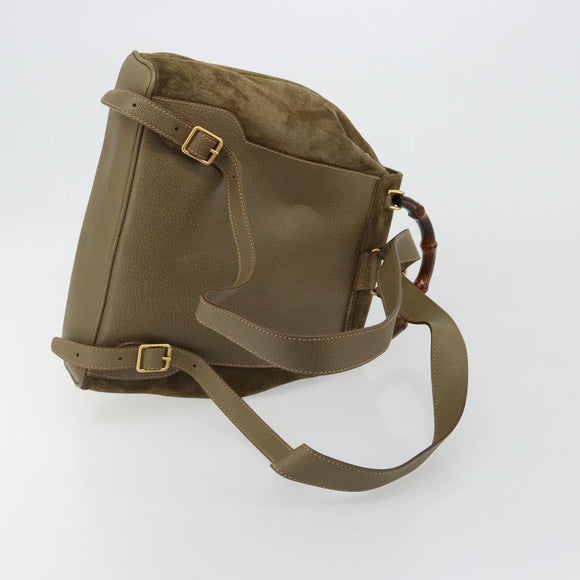 GUCCI Backpack Suede Khaki Gold 003 2058 0016 Auth 184537A