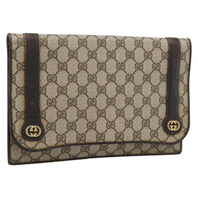 GUCCI GG Supreme Clutch Bag PVC Beige Gold Auth 184538