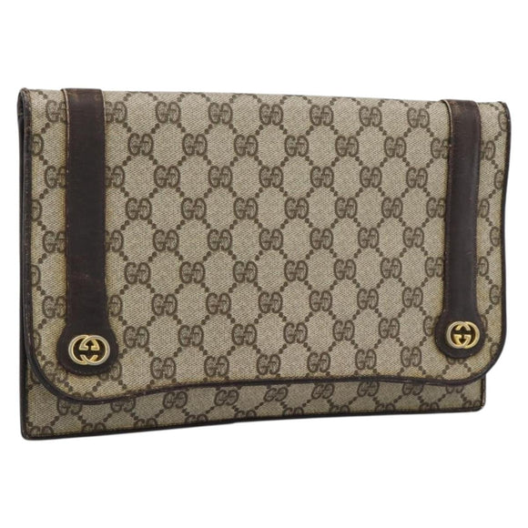 GUCCI GG Supreme Clutch Bag PVC Beige Gold Auth 184538