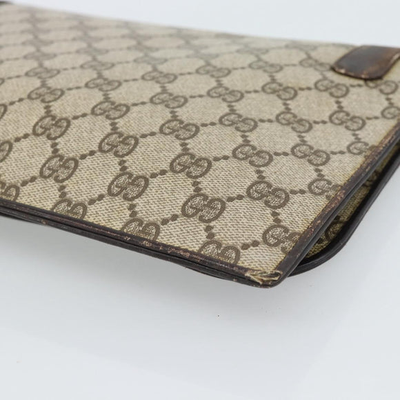 GUCCI GG Supreme Clutch Bag PVC Beige Gold Auth 184538