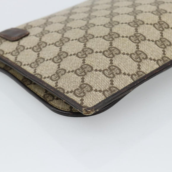GUCCI GG Supreme Clutch Bag PVC Beige Gold Auth 184538
