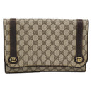 GUCCI GG Supreme Clutch Bag PVC Beige Gold Auth 184538-13