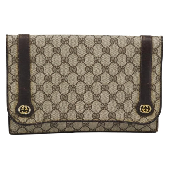 GUCCI GG Supreme Clutch Bag PVC Beige Gold Auth 184538