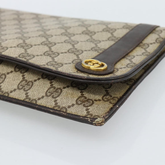 GUCCI GG Supreme Clutch Bag PVC Beige Gold Auth 184538