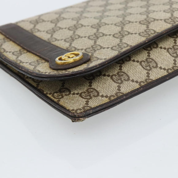 GUCCI GG Supreme Clutch Bag PVC Beige Gold Auth 184538