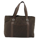 BVLGARI Logo Mania Tote Bag Canvas Brown Silver Auth 184540-13