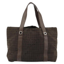 BVLGARI Logo Mania Tote Bag Canvas Brown Silver Auth 184540-2