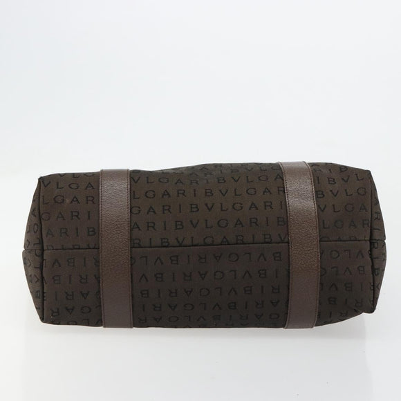 BVLGARI Logo Mania Tote Bag Canvas Brown Silver Auth 184540