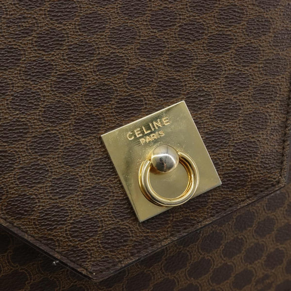 CELINE Macadam Canvas Shoulder Bag PVC Leather Brown Gold Auth 184541