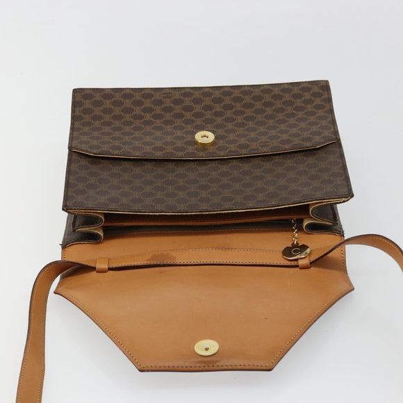 CELINE Macadam Canvas Shoulder Bag PVC Leather Brown Gold Auth 184541