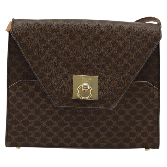 CELINE Macadam Canvas Shoulder Bag PVC Leather Brown Gold Auth 184541