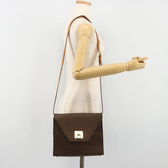 CELINE Macadam Canvas Shoulder Bag PVC Leather Brown Gold Auth 184541