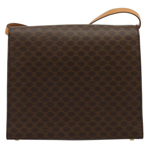 CELINE Macadam Canvas Shoulder Bag PVC Leather Brown Gold Auth 184541