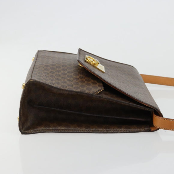 CELINE Macadam Canvas Shoulder Bag PVC Leather Brown Gold Auth 184541