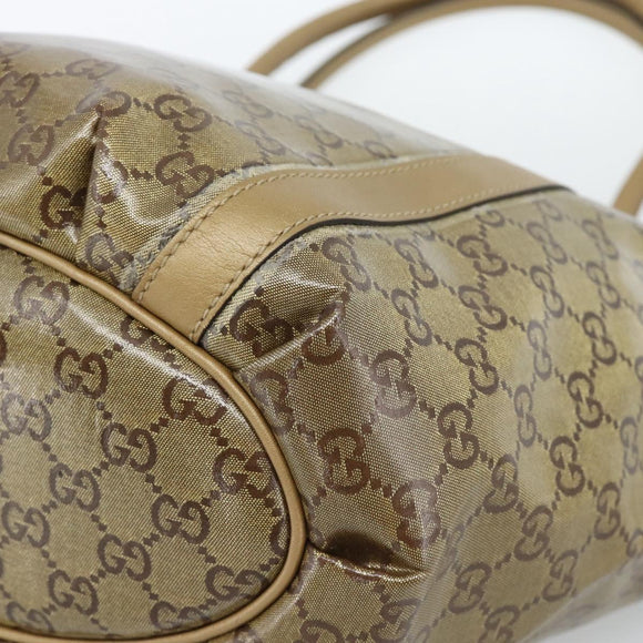 GUCCI GG Crystal Abbey Tote Bag Coated Canvas Gold 211982 Auth 184542