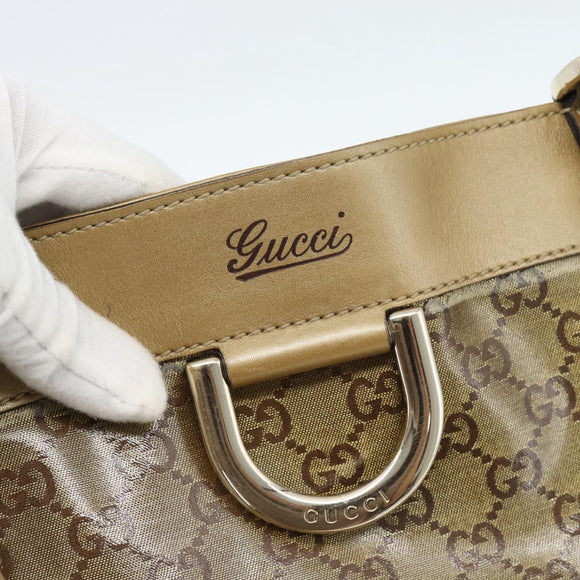 GUCCI GG Crystal Abbey Tote Bag Coated Canvas Gold 211982 Auth 184542