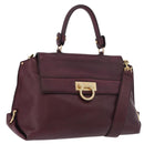 Salvatore Ferragamo Sofia Gancini Hand Bag Leather 2way Purple Gold Auth 184543-1