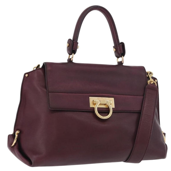 Salvatore Ferragamo Sofia Gancini Hand Bag Leather 2way Purple Gold Auth 184543
