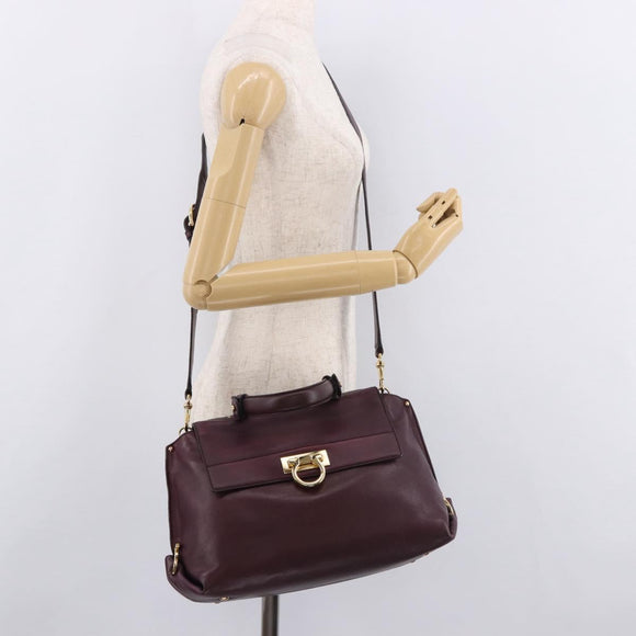 Salvatore Ferragamo Sofia Gancini Hand Bag Leather 2way Purple Gold Auth 184543