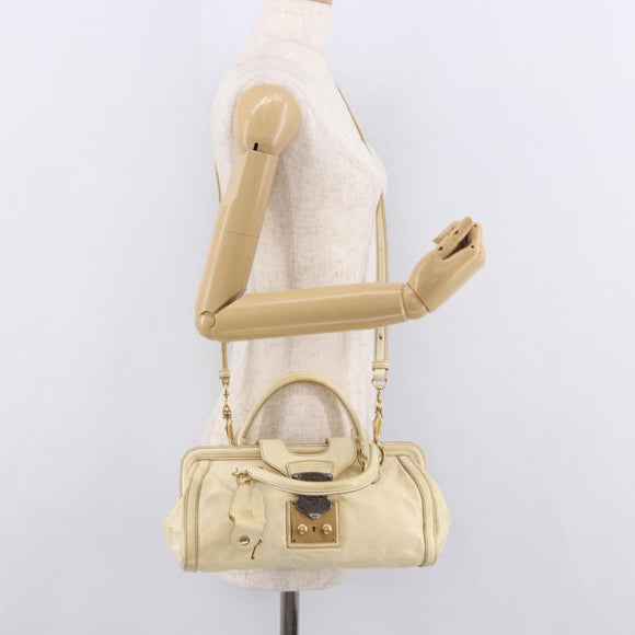Miu Miu Hand Bag Leather 2way Ivory Gold Auth 184544A