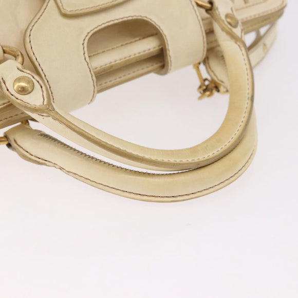 Miu Miu Hand Bag Leather 2way Ivory Gold Auth 184544A
