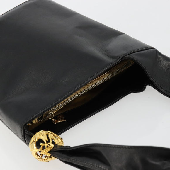 Salvatore Ferragamo Shoulder Bag Leather Black Gold Auth 184545