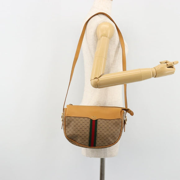 GUCCI Micro GG Supreme Web Sherry Line Shoulder Bag PVC Beige Gold Auth 184546