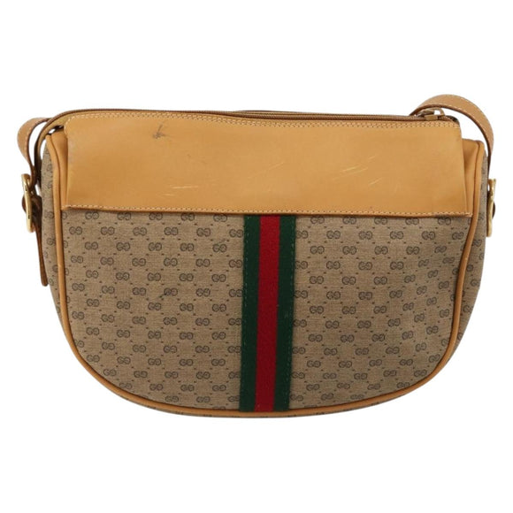 GUCCI Micro GG Supreme Web Sherry Line Shoulder Bag PVC Beige Gold Auth 184546