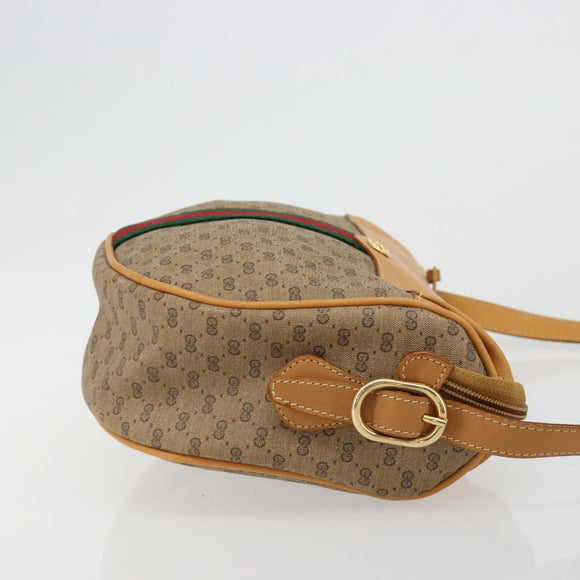 GUCCI Micro GG Supreme Web Sherry Line Shoulder Bag PVC Beige Gold Auth 184546