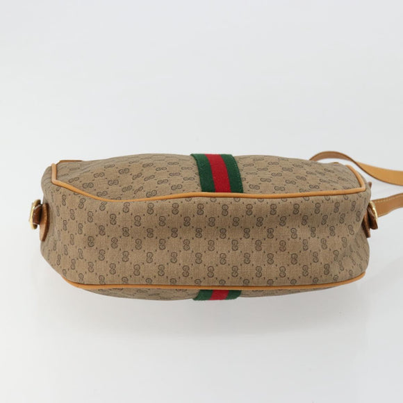 GUCCI Micro GG Supreme Web Sherry Line Shoulder Bag PVC Beige Gold Auth 184546