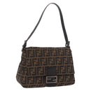 FENDI Zucca Canvas Mamma Baguette Shoulder Bag Black Brown Auth 184547SAV-1