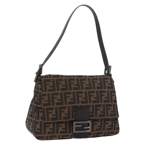 FENDI Zucca Canvas Mamma Baguette Shoulder Bag Black Brown Auth 184547SAV