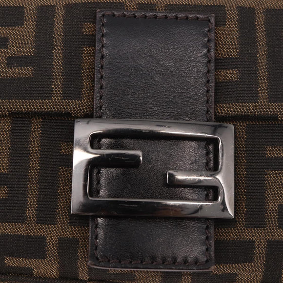 FENDI Zucca Canvas Mamma Baguette Shoulder Bag Black Brown Auth 184547SAV