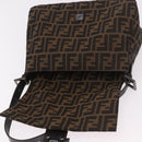 FENDI Zucca Canvas Mamma Baguette Shoulder Bag Black Brown Auth 184547SAV-21