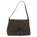 FENDI Zucca Canvas Mamma Baguette Shoulder Bag Black Brown Auth 184547SAV-13