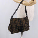 FENDI Zucca Canvas Mamma Baguette Shoulder Bag Black Brown Auth 184547SAV-26