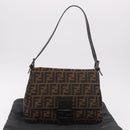 FENDI Zucca Canvas Mamma Baguette Shoulder Bag Black Brown Auth 184547SAV-12